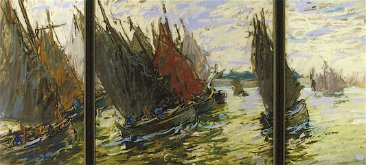 The Fleet's Departure (triptych), vintage artwork by Charles Fromuth, 12x8" (A4) Poster