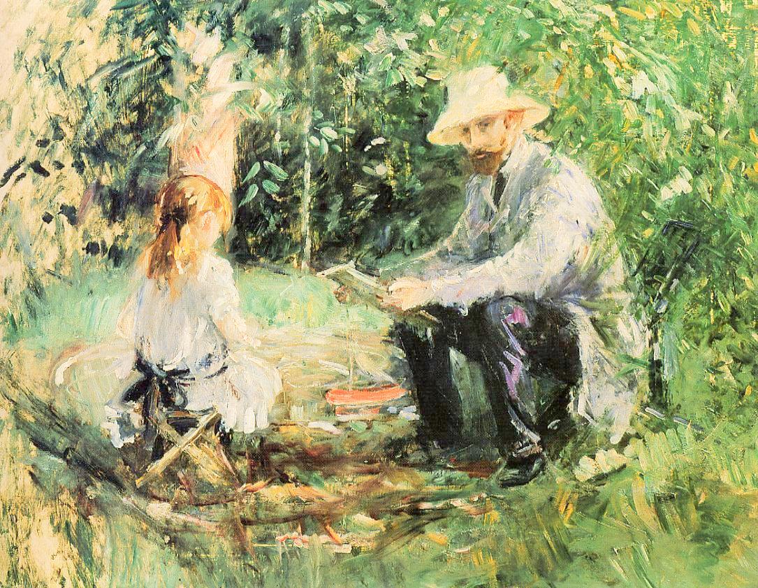 Eugene Manet and His Daughter in the Garden, vintage artwork by Berthe Morisot, 12x8" (A4) Poster