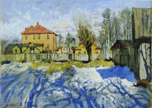 Early Spring. Blue Shadows, vintage artwork by Konstantin Gorbatov, 12x8" (A4) Poster