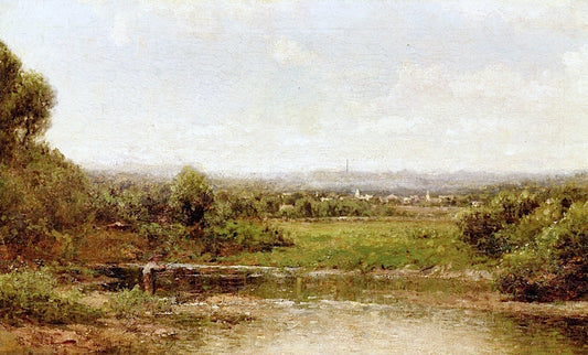 Landscape with Fisherman by  a Pond, vintage artwork by John Bunyan Bristol, 12x8" (A4) Poster