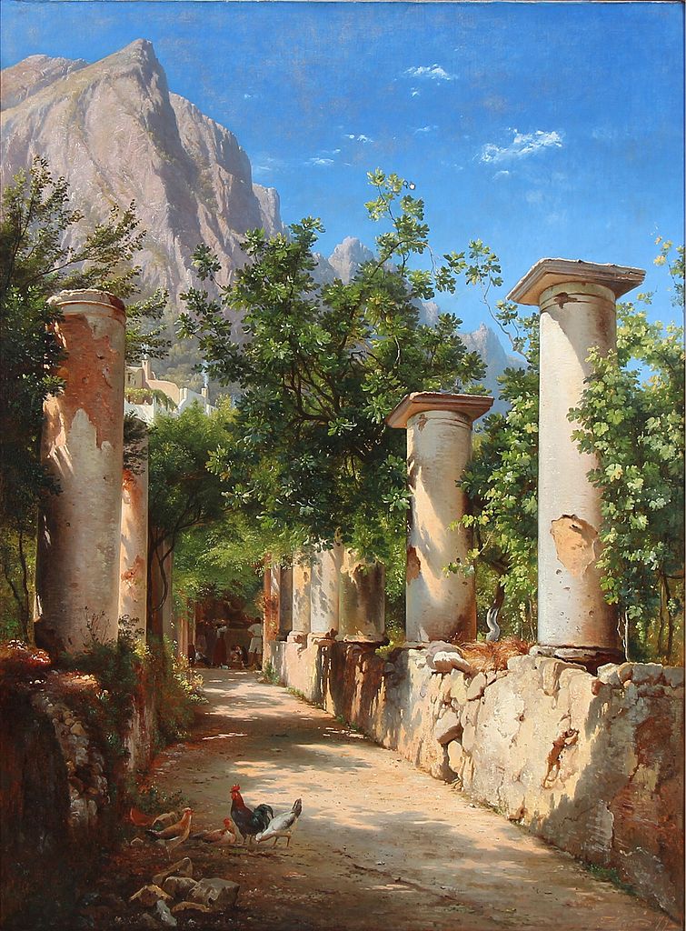 Ancient columns, Italy, vintage artwork by Carl Frederik Aagaard, 12x8" (A4) Poster