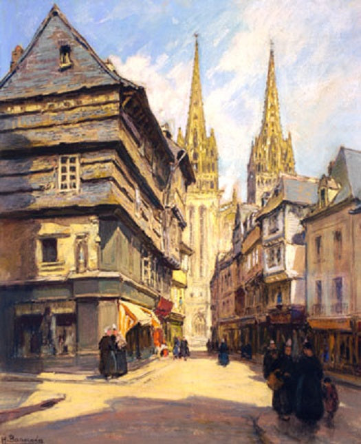 Rue Kereon à Quimper, vintage artwork by Henri Alphonse Barnoin, 12x8" (A4) Poster