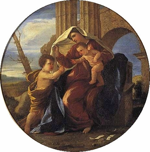 The Madonna with Child and Saint John the Baptist, vintage artwork by Nicolas Poussin, 12x8" (A4) Poster