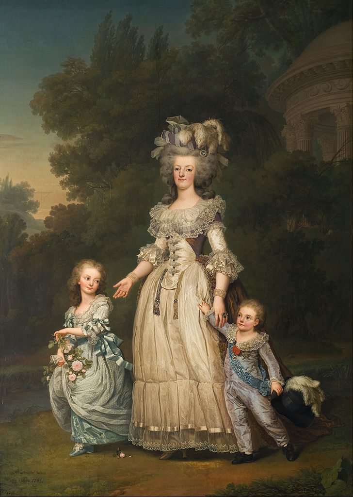 Queen Marie Antoinette of France and two of her Children Walking in The Park of Trianon, vintage artwork by Adolf Ulrik Wertmuller, 12x8" (A4) Poster