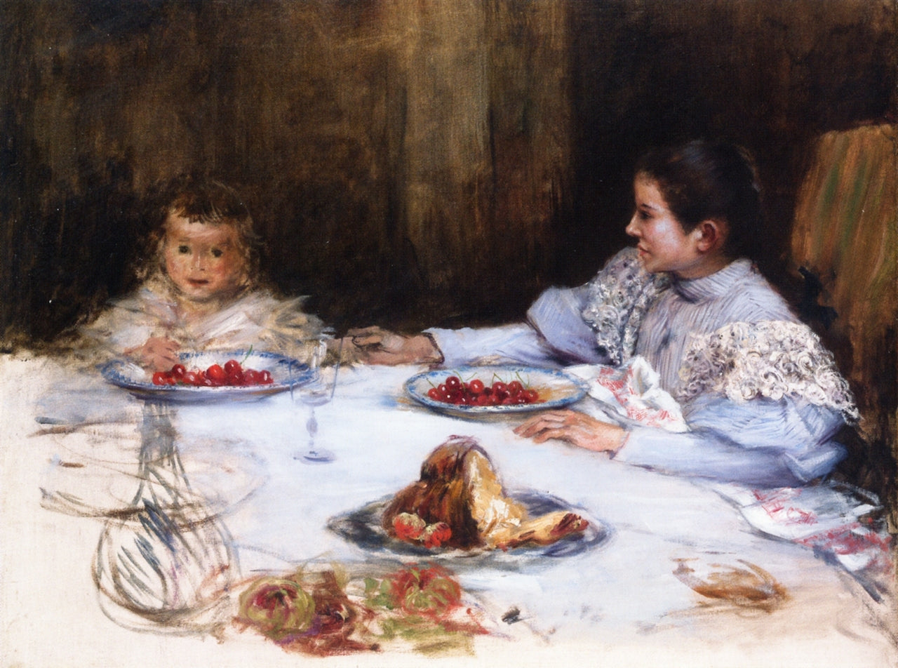 Mother and Child with Cherries, vintage artwork by Norbert Goeneutte, 12x8" (A4) Poster