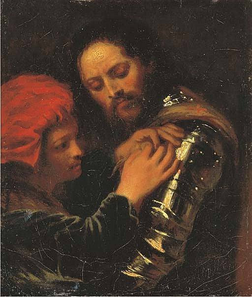 Portrait of a Knight, after Giorgione, vintage artwork by Attributed to Charles-Antoine Coypel IV, 12x8" (A4) Poster