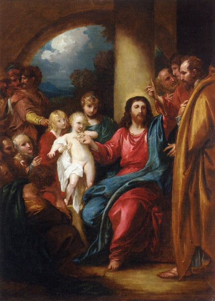 Christ Showing a Little Child as the Emblem of Heaven, vintage artwork by Benjamin West, 12x8" (A4) Poster