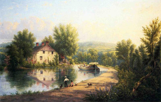 On the Rondout Canal, Rosendale, vintage artwork by William Rickarby  Miller, A3 (16x12") Poster Print