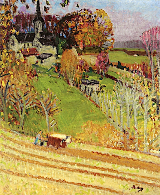 Eglise de Cherisy, vintage artwork by Pierre-Eugène Montezin, 12x8" (A4) Poster