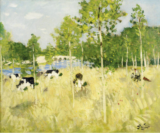 Cows on the Meadow, vintage artwork by Pierre-Eugène Montezin, 12x8" (A4) Poster