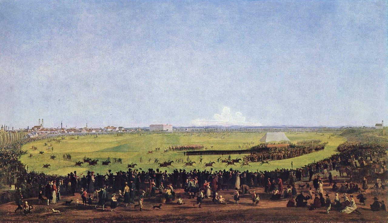 The First Horserace at the Theresienwiese in Munich, 17 October 1810, vintage artwork by Wilhelm von Kobell, 12x8" (A4) Poster