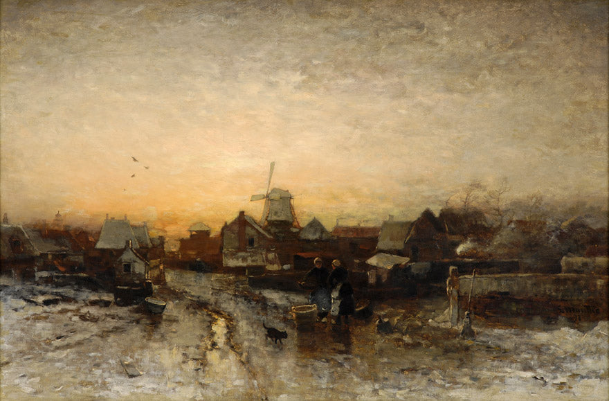 Village View in Winter, vintage artwork by Ludwig Munthe, 12x8" (A4) Poster