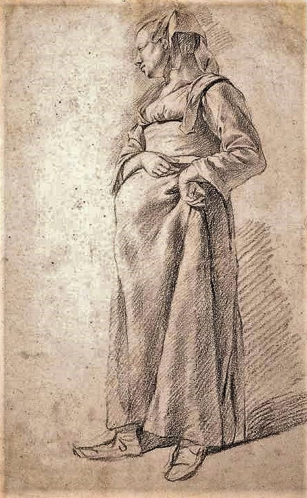 Standing Peasant Woman, vintage artwork by Cornelis Pietersz  Bega, 12x8" (A4) Poster