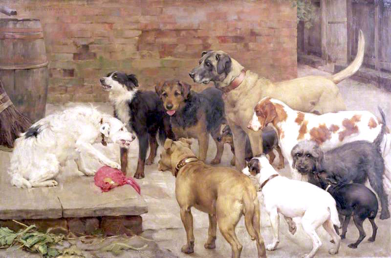 Dog With His Master's Dinner - La Fontaine's Fables, vintage artwork by Percy Harland Fisher, 12x8" (A4) Poster