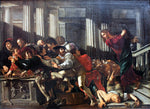 Christ Drives the Money Traders Out of the Temple, vintage artwork by Cecco del Caravaggio, 12x8" (A4) Poster