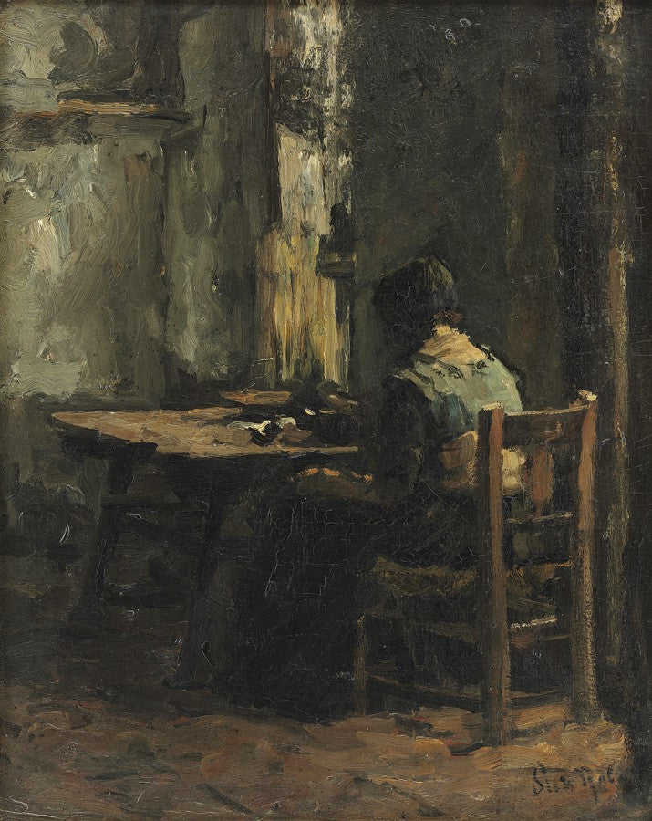 Woman at a table in an interior by Suze Robertson,A3(16x12")Poster