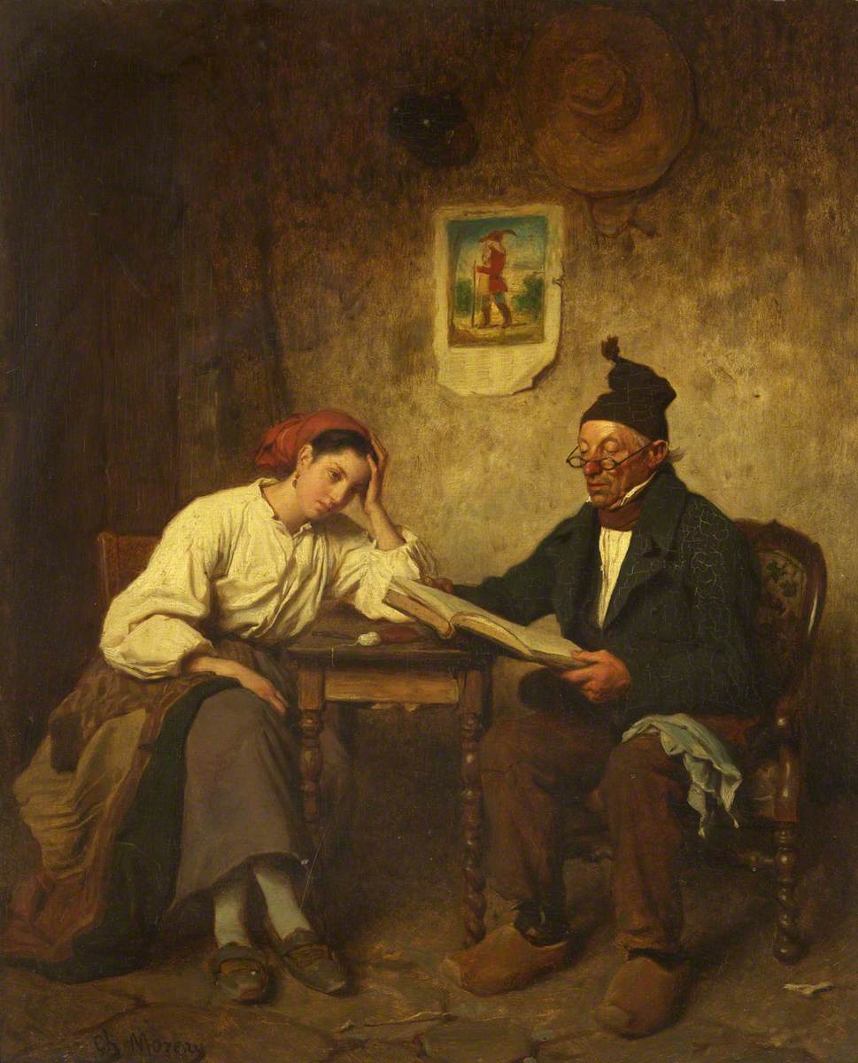 Father and Daughter, vintage artwork by Charles Moreau, 12x8" (A4) Poster