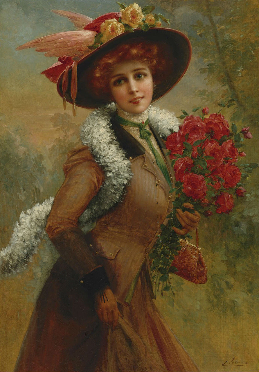 Elegant Lady with a Bouquet of Roses by Emile Vernon,16x12(A3) Poster