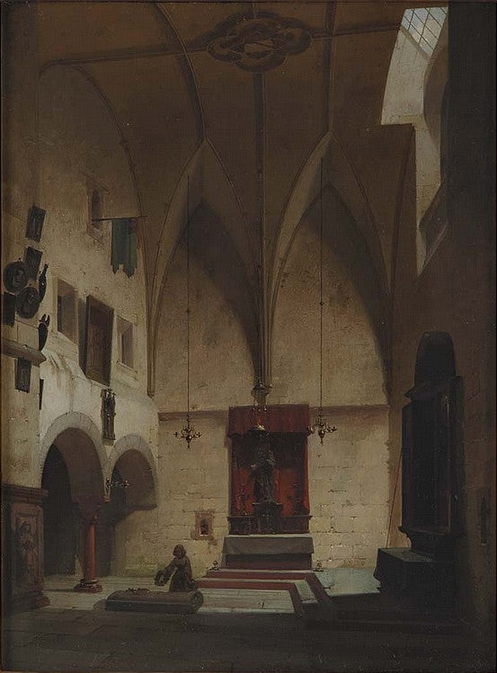 A Chapel Interior, vintage artwork by Friedrich Carl Mayer, 12x8" (A4) Poster