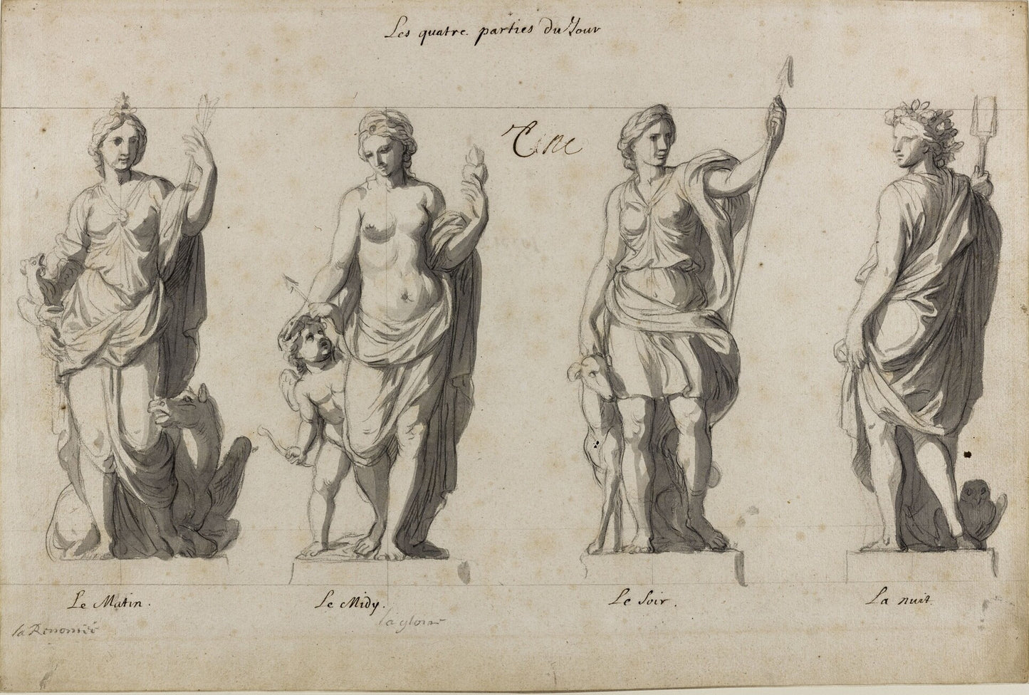 The Four Times of the Day, vintage artwork by Charles Le Brun, 12x8" (A4) Poster