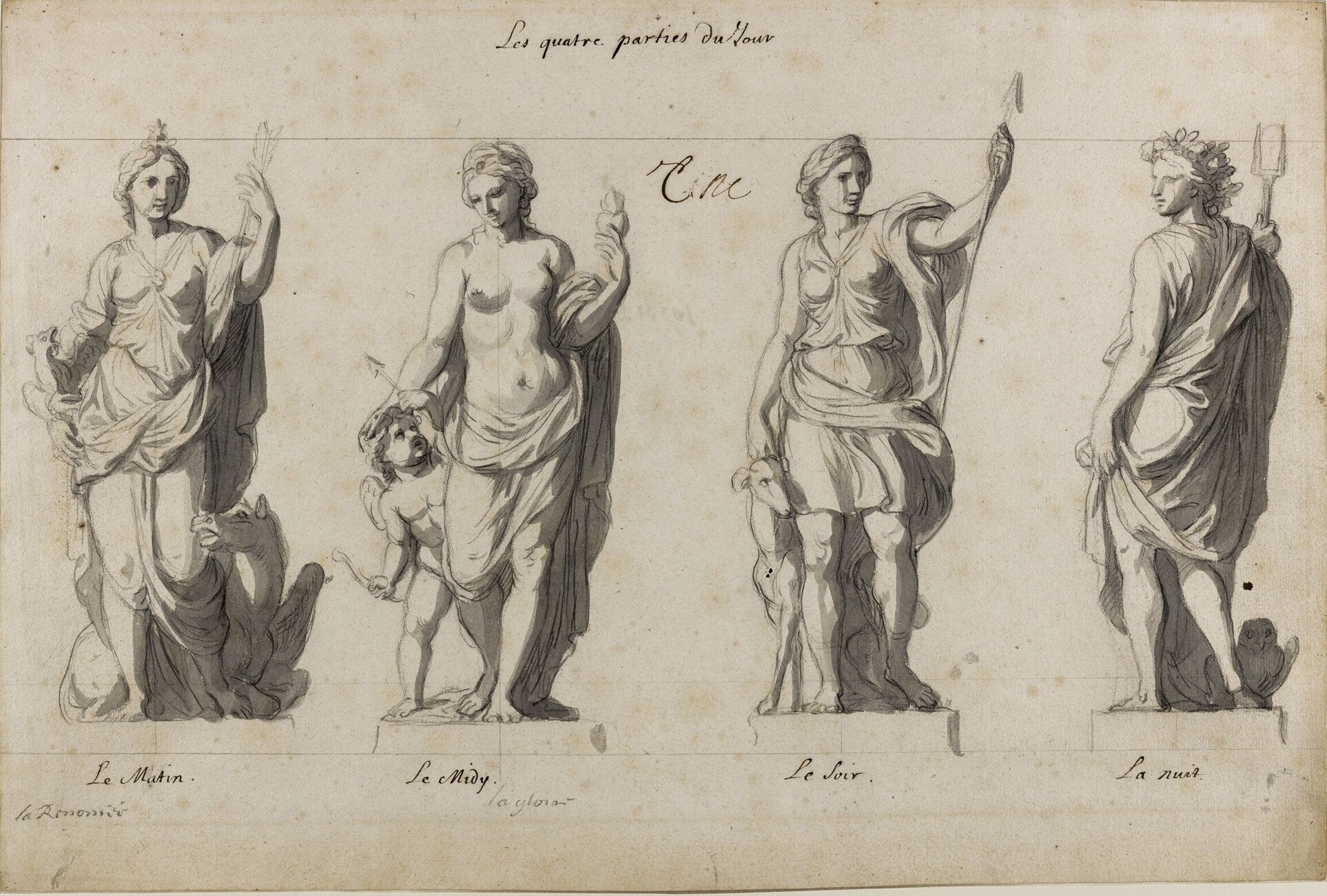 The Four Times of the Day, vintage artwork by Charles Le Brun, 12x8" (A4) Poster
