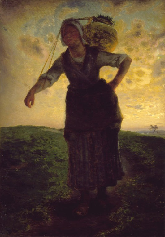 A Norman Milkmaid at Greville, vintage artwork by Jean-François Millet, A3 (16x12") Poster Print