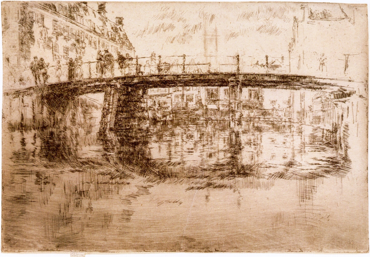 Bridge, Amsterdam, vintage artwork by James Abbott McNeill Whistler, 12x8" (A4) Poster