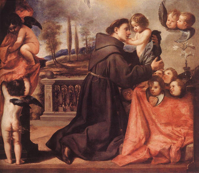 Saint Anthony of Padua with the Christ Child, vintage artwork by Antonio de Pereda, 12x8