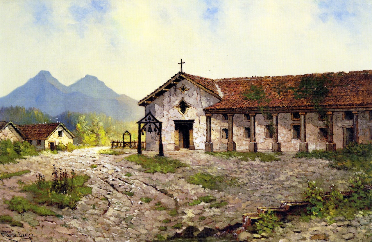 Mission San Rafael Arcángel, vintage artwork by Edwin Deakin, 12x8" (A4) Poster