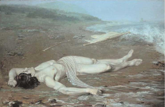 Leander's body washed ashore, vintage artwork by Johan Axel Gustaf Acke, 12x8" (A4) Poster