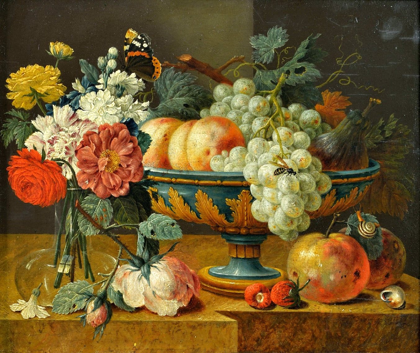 Fruit Bowl with Flowers, vintage artwork by Jan Davidsz. de Heem, 12x8" (A4) Poster