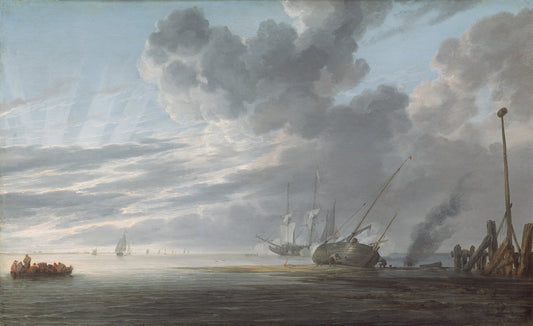 Estuary at Dawn, vintage artwork by Simon de Vlieger, 12x8" (A4) Poster