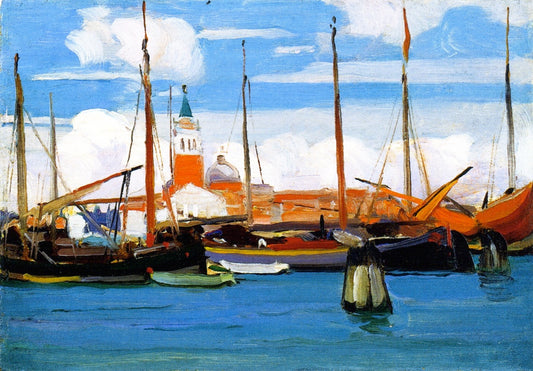 San Giorgio Maggiore from the Giudecca, Venice, vintage artwork by Clarence Gagnon, 12x8" (A4) Poster