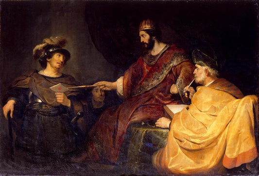 Uriah Handing over the Letter to David, vintage artwork by Jacob Adriaensz. Backer, 12x8" (A4) Poster