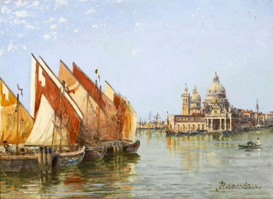 Fishing Boats, Venice, vintage artwork by Antonietta Brandeis, 12x8" (A4) Poster