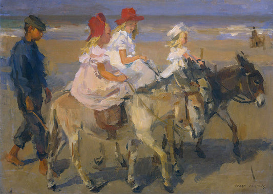 Donkey Riding on the Beach, vintage artwork by Isaac Israels, 12x8" (A4) Poster