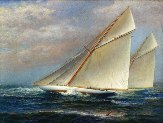America's Cup Racing, RESOLUTE and SHAMROCK IV, vintage artwork by James Gale Tyler, 12x8" (A4) Poster