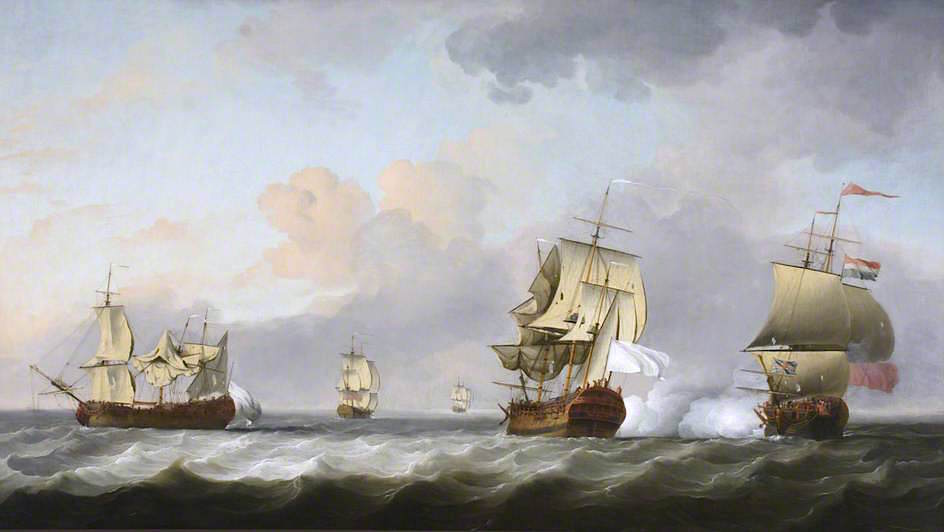 The Capture of the 'Marquise d'Antin' and 'Louis Erasme'...., vintage artwork by Charles Brooking, 12x8" (A4) Poster