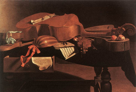 Musical Instruments, vintage artwork by Evaristo Baschenis, 12x8" (A4) Poster