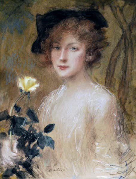 Girl with a Yellow Rose by Theodor Axentowicz,A3(16x12")Poster
