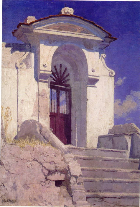 Garden gate in Amalfi, vintage artwork by Edward Okuń, 12x8" (A4) Poster