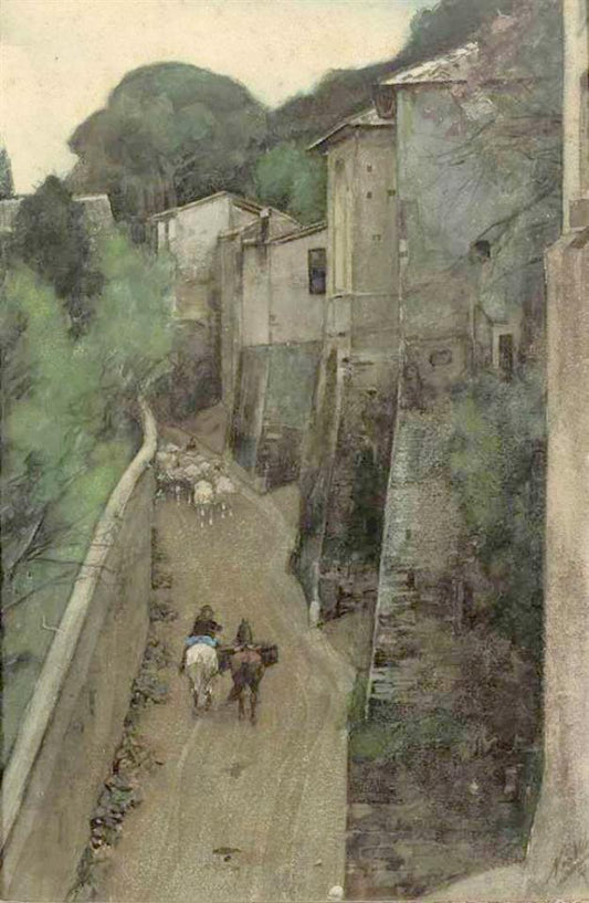 A View of Via della Mura, Rome, vintage artwork by Nicolaas van der Waay, 12x8" (A4) Poster