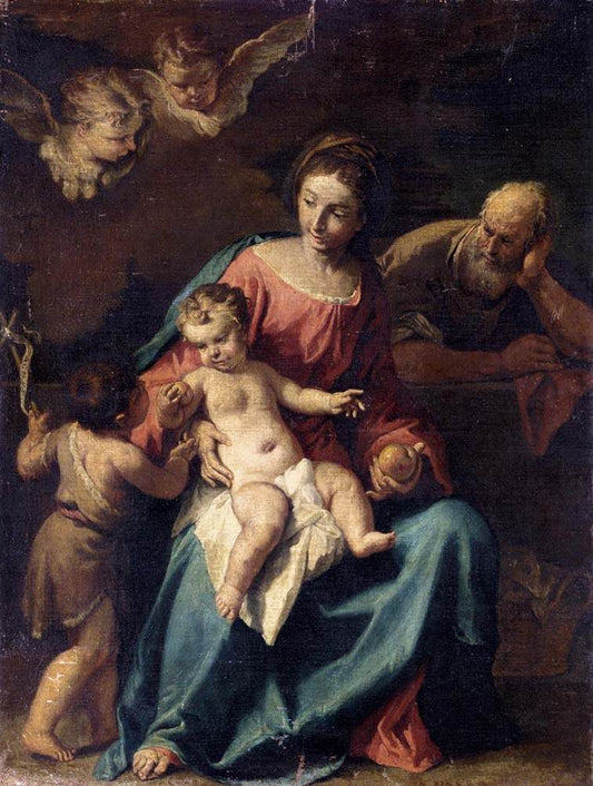 Holy Family with the Infant and Saint John the Baptist, vintage artwork by Sebastiano Ricci, 12x8" (A4) Poster