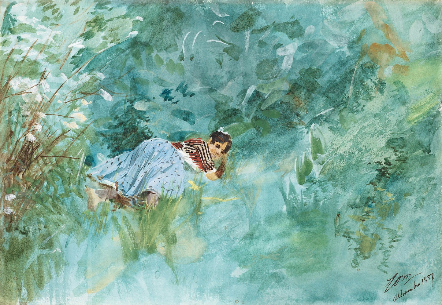 Girl in the grass by Anders Zorn,A3(16x12")Poster