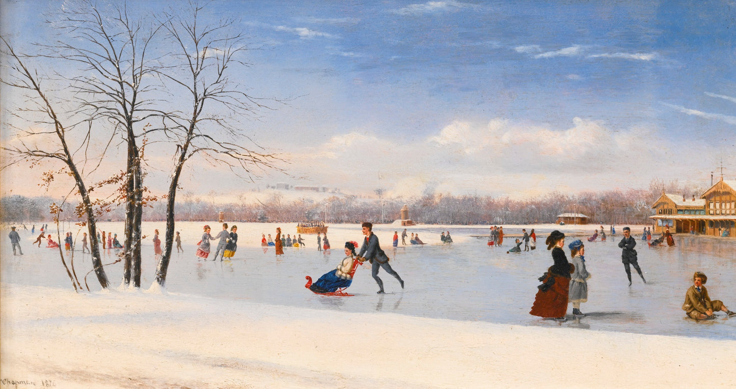 Circle of Skaters, Bois de Boulogne, vintage artwork by Conrad Wise Chapman, 12x8" (A4) Poster