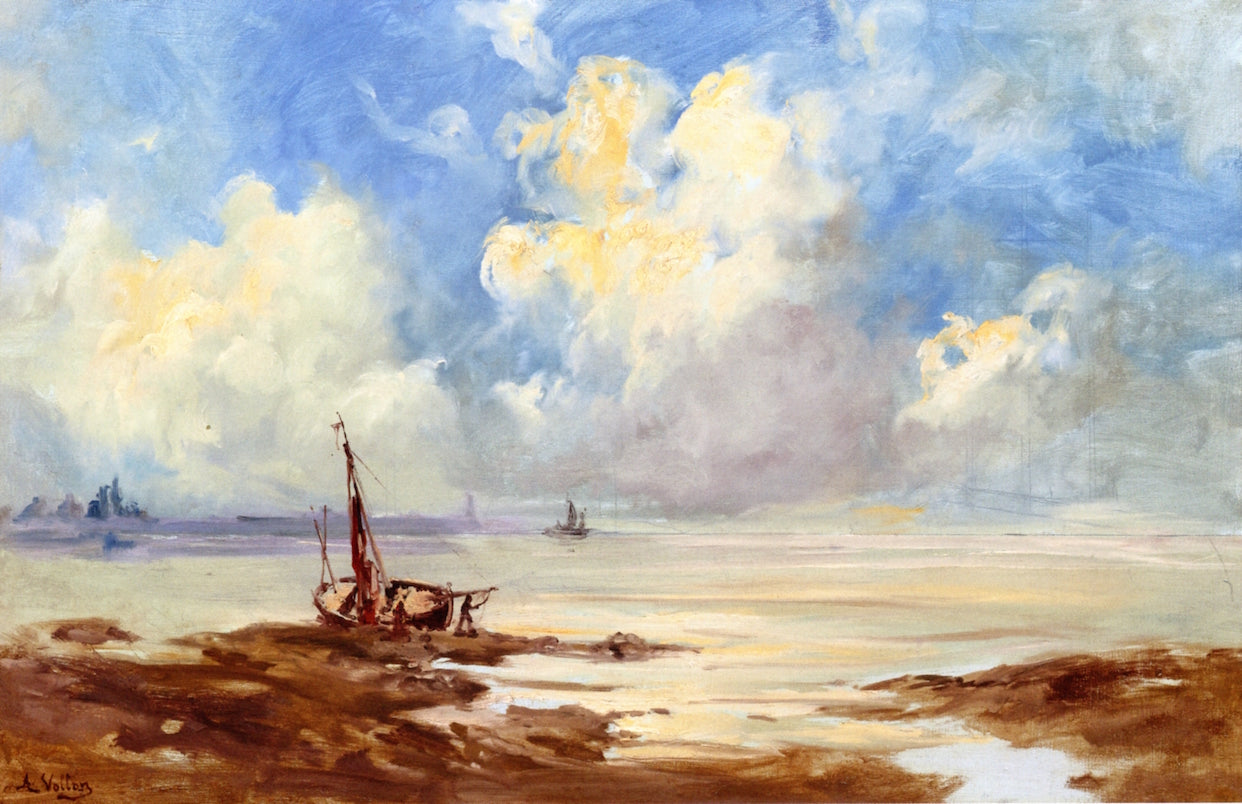 Boats on an Estuary, vintage artwork by Antoine Vollon, 12x8" (A4) Poster