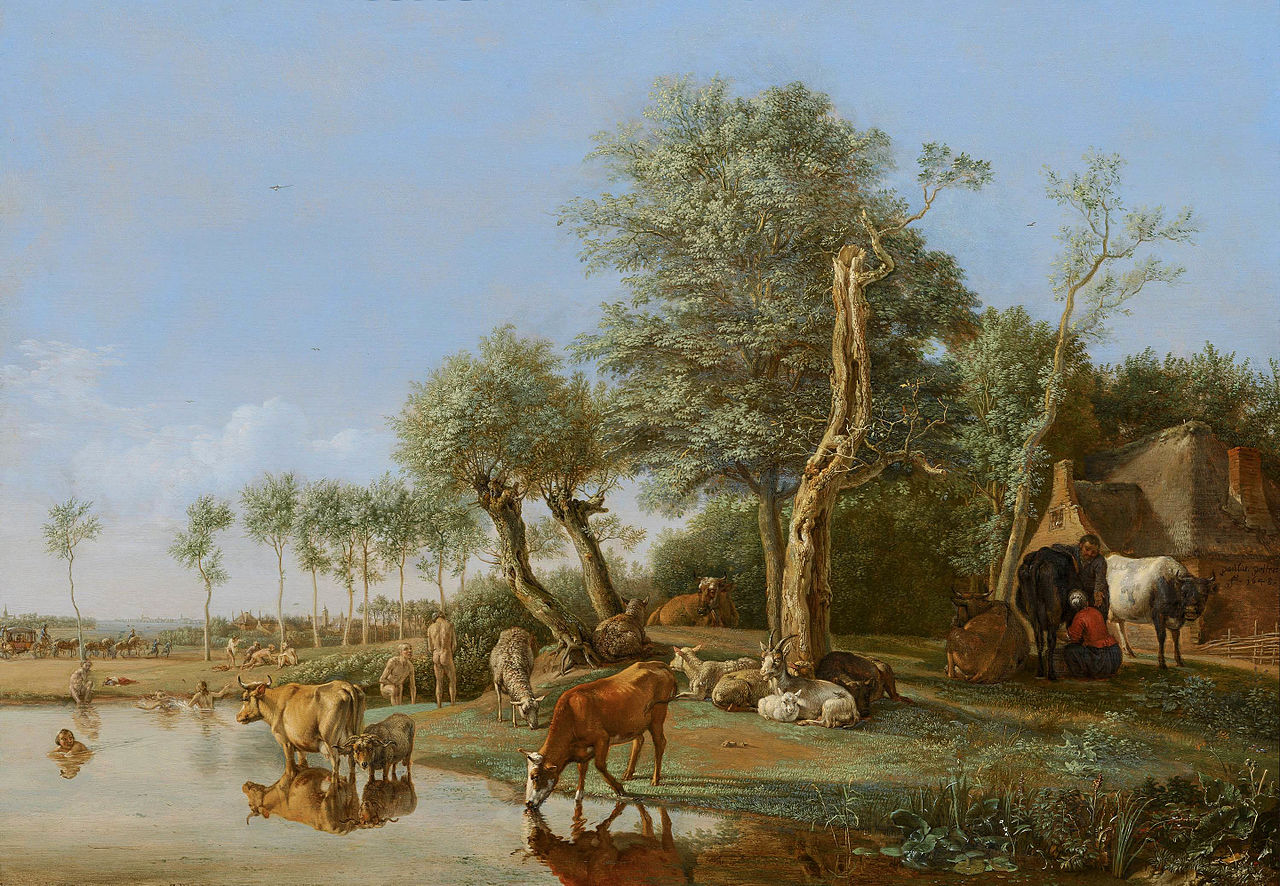 Cows Reflected in the Water, vintage artwork by Paulus Potter, 12x8" (A4) Poster