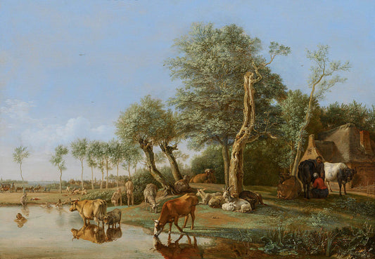 Cows Reflected in the Water, vintage artwork by Paulus Potter, 12x8" (A4) Poster