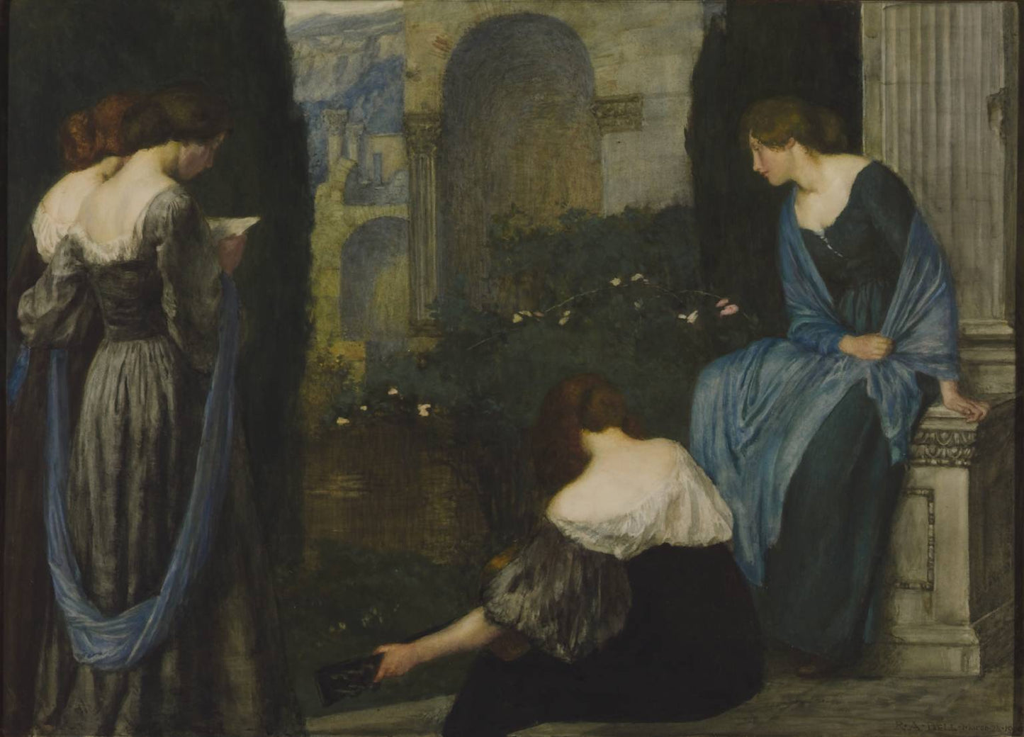 Music by  the Water, vintage artwork by Robert Anning Bell, 12x8" (A4) Poster