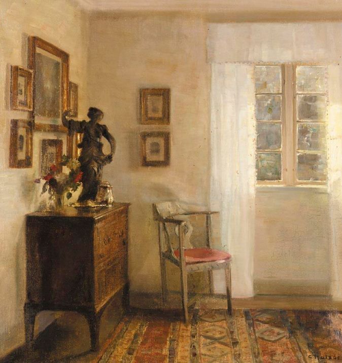 Interior with a Bureau, vintage artwork by Carl Vilhelm Holsøe, 12x8" (A4) Poster